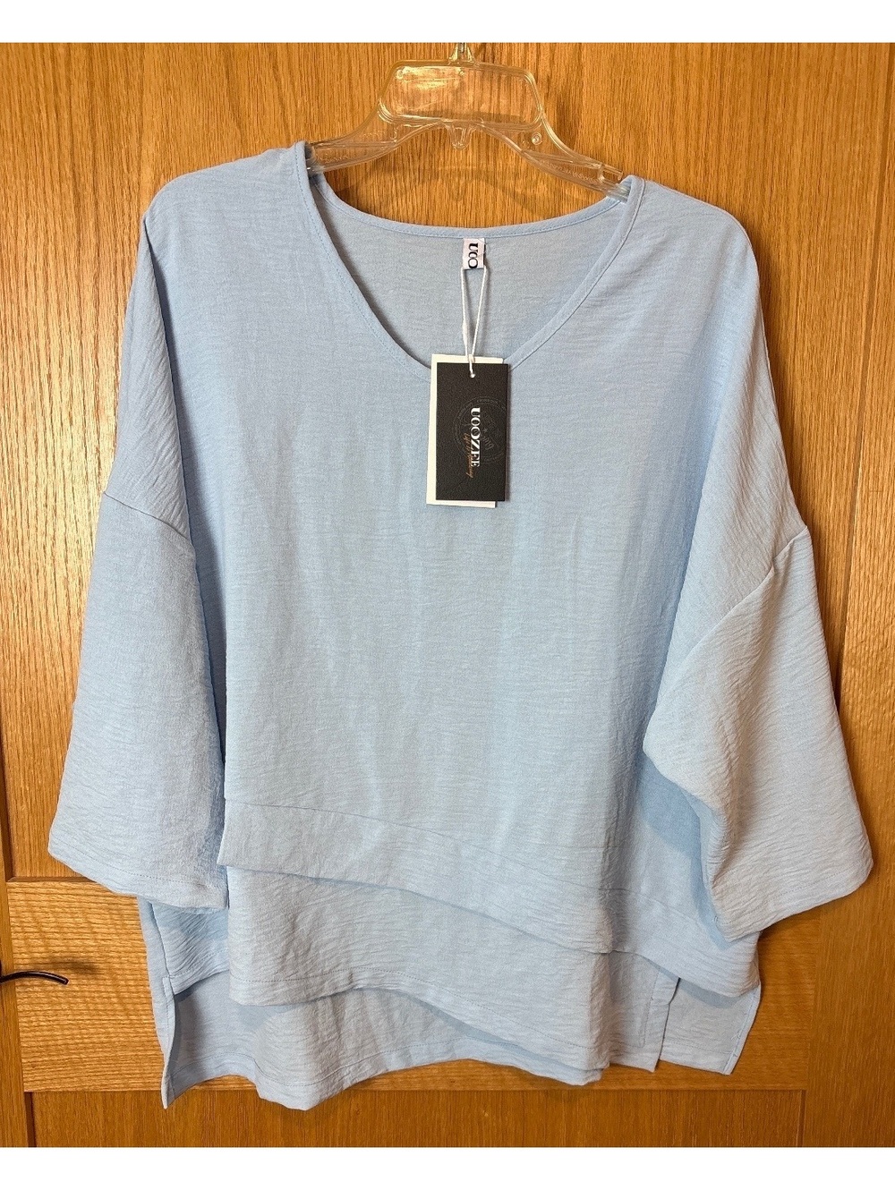 Uoozee Light Blue Polyester V-Neck Blouse Size L